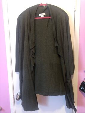 CJ Banks Dark Charcoal Open-Front Draped Cardigan